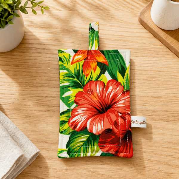 berlingotte creations éponge lavable hibiscus rouge Eponge lavable - Tissu polynésien fleuri- Berlingotte Créations - Côté cuisine