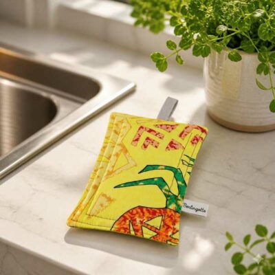 Eponge lavable - Tissu polynésien fleuri- Berlingotte Créations - Côté cuisine