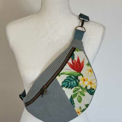 Sac banane Taille M en velours et tissu polynésien - Berlingotte Créations - Accessoires