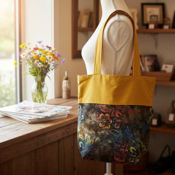 berlingotte creations tote bag velours jaune-batik fleuri Tote bag - Sacs - Accessoires -Berlingotte Créations